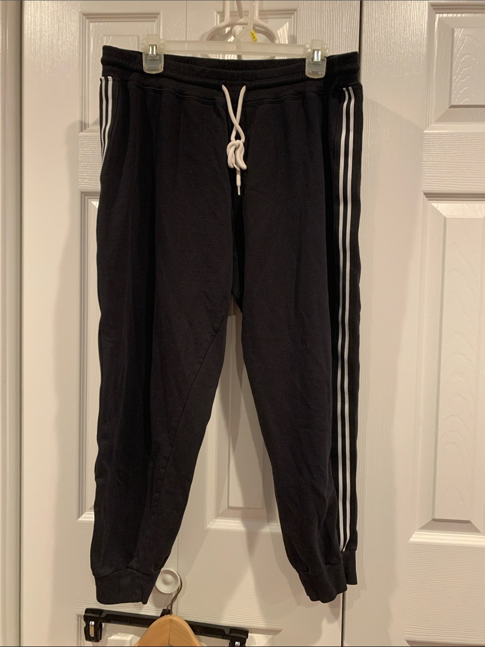 Black Sweatpants with White Side Stripes